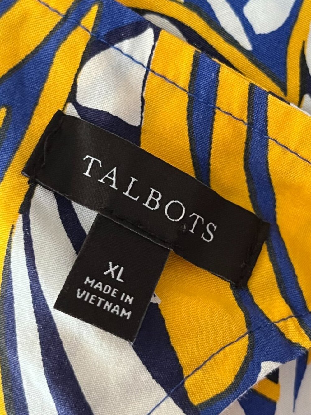 Talbots Tie Back Top in Colorblock Leaves Women's XL 100% Cotton Blue/Yellow - Picture 8 of 8